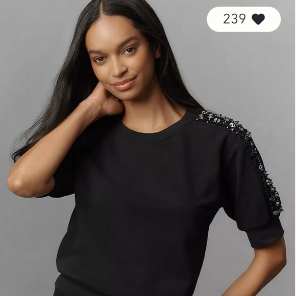 Maeve Decorated Sequin Shoulder & Sleeve Sweatshirt size Medium - Picture 2 of 6